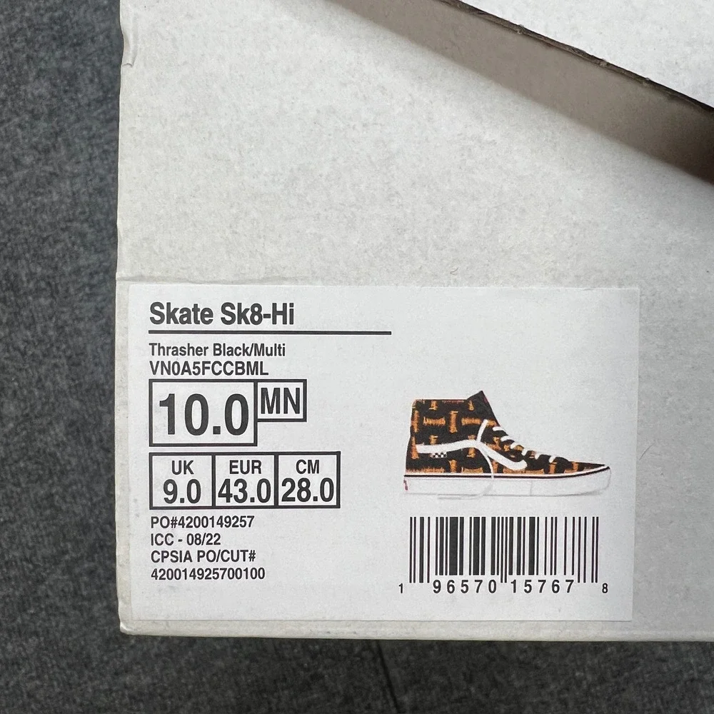 NEW Vans Skate Sk8-Hi Thrasher Mens 10 / 11.5 Wmns Black Multi Flame VN0A5FCCBML